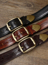3.8CM Wide Thick Double-sided Cowhide Brass Buckle Belt